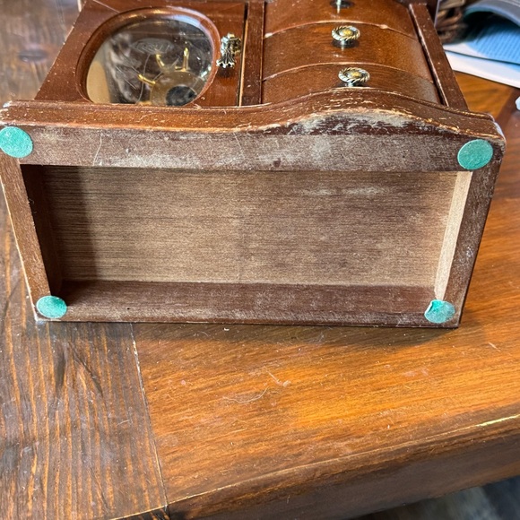 vintage wood jewelry box etched glass rose 3 drawers lined - Picture 12 of 13